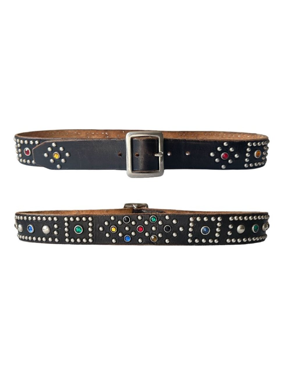 Legendary Vintage Studded Jeweled Leather Belt Black Rockabilly Biker Western